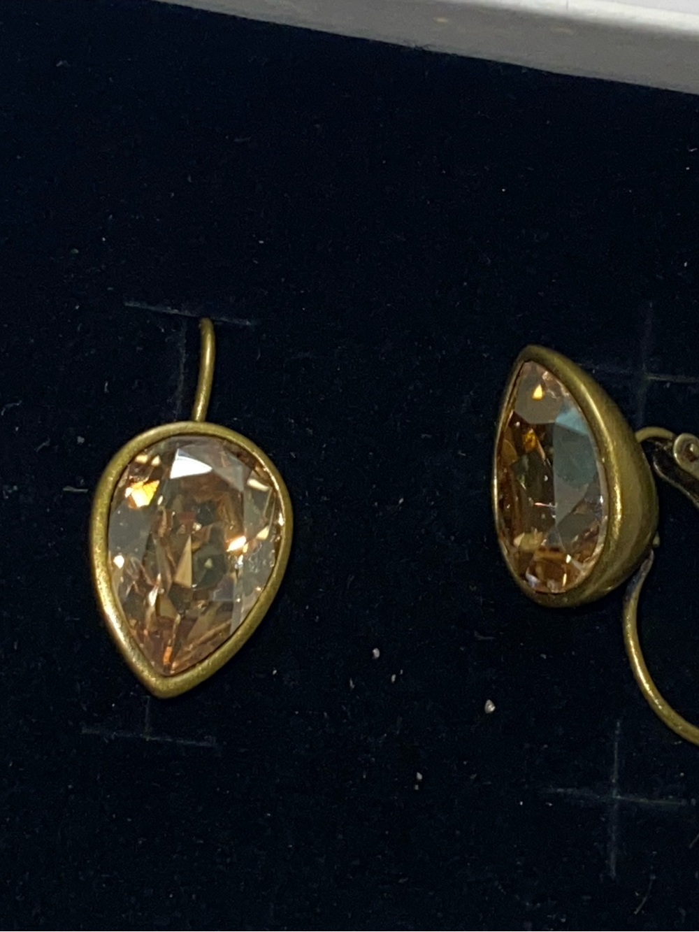 TCS Swarovski vintage bronze Gold Teardrop Crystal Earrings - Champagne Sparkle